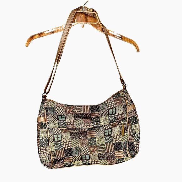 SAS Patchwork Tapestry Shoulder Bag Boho Cottagecore Metallic Gold Vintage - Picture 4 of 13